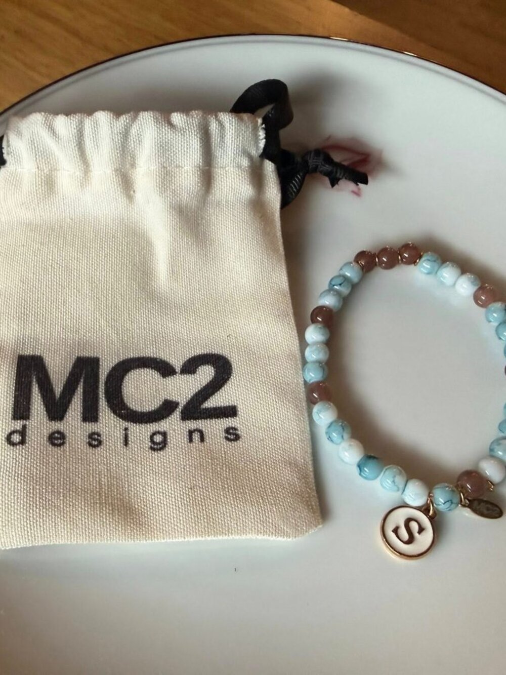 Beaded Stretch Bracelet with "S" Initial - Picture 3 of 4